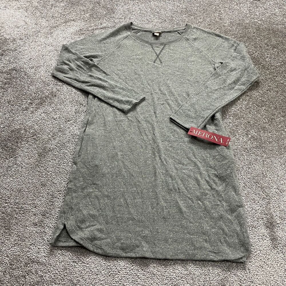Merona Sweatshirt Shift Dress Womens XS Gray Long Sleeve Round Neck NWT New